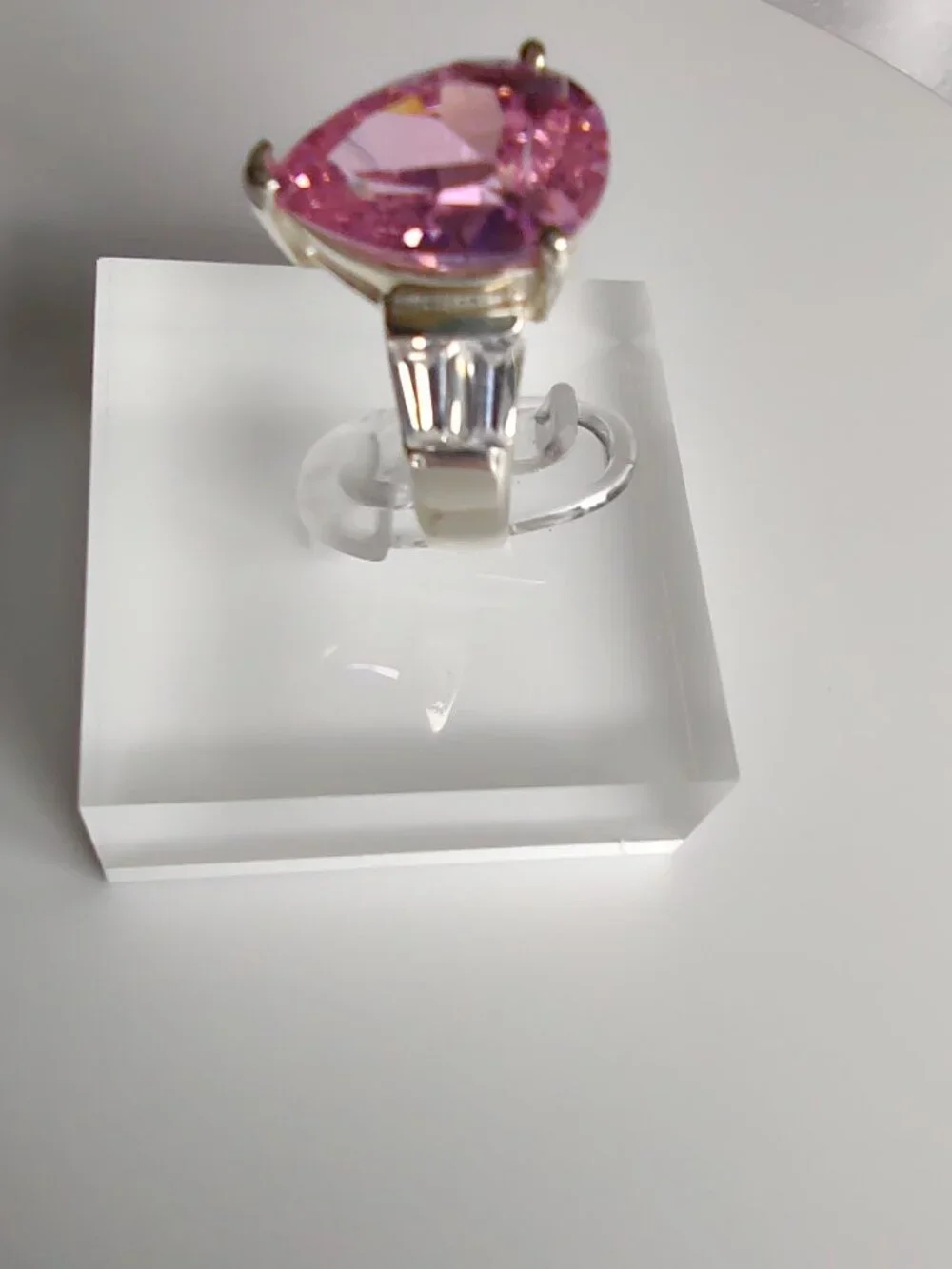 Pink Topaz CZ Teardrop Ring + Clear CZ's Cocktail Ring Sz 7 Sterling Silver 925